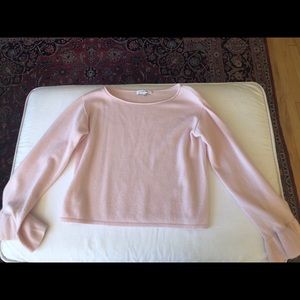 Milly CashmerePastel Pink Cropped Bell Sleeved Sweater.